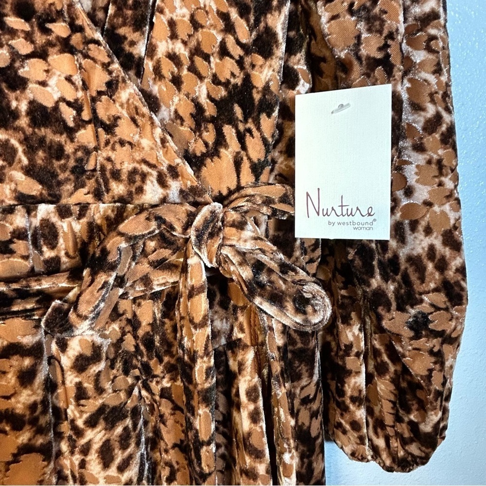 Nurture Westbound Plus Size 3X Faux Wrap Belt Dress Animal Print Velvet Burnout - Picture 8 of 16